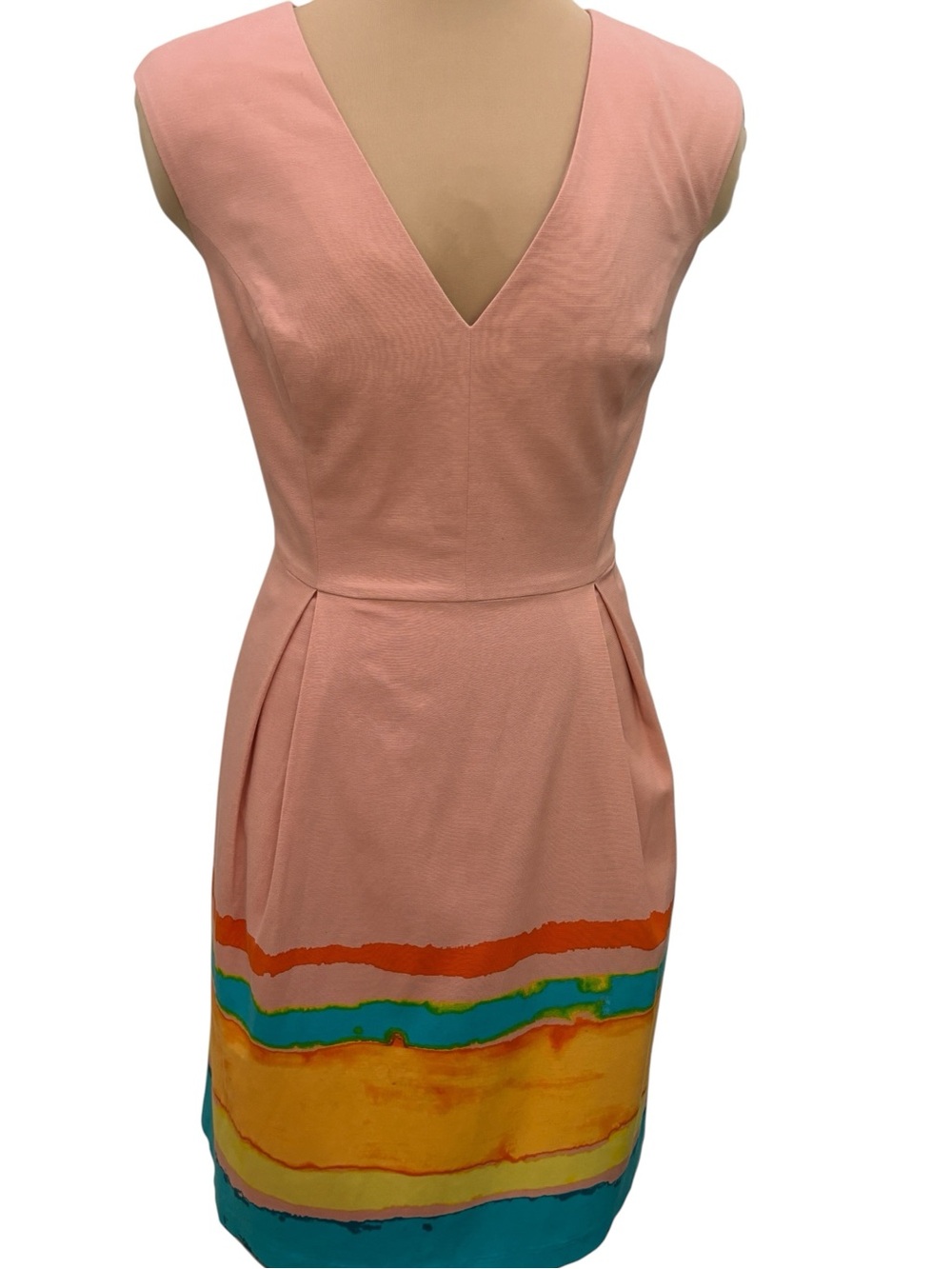 Tracy Reese for Anthropologie Pink V-Neck Sleeveless Dress Size 6 Colorblock Hem